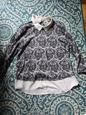 Faith and Joy Black and White Paisley Layered-Look Sweater Top